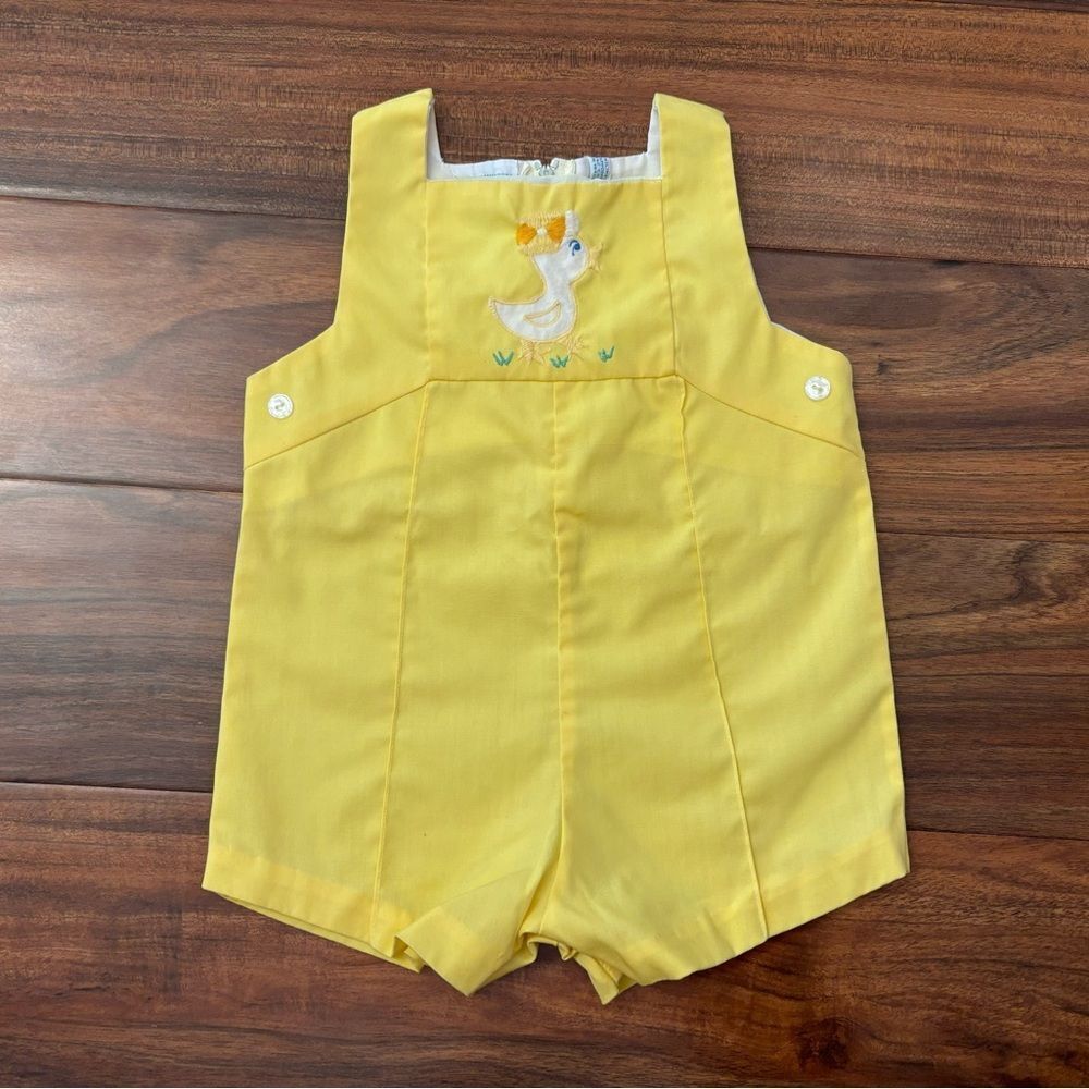 Cherubs vintage yellow embroidered duck romper
